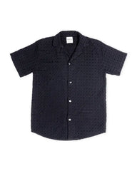 Orb Button Down Waffle Shirt - Black - Mens