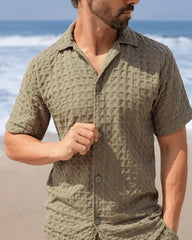 Orb Button Down Waffle Shirt - Olive - Mens